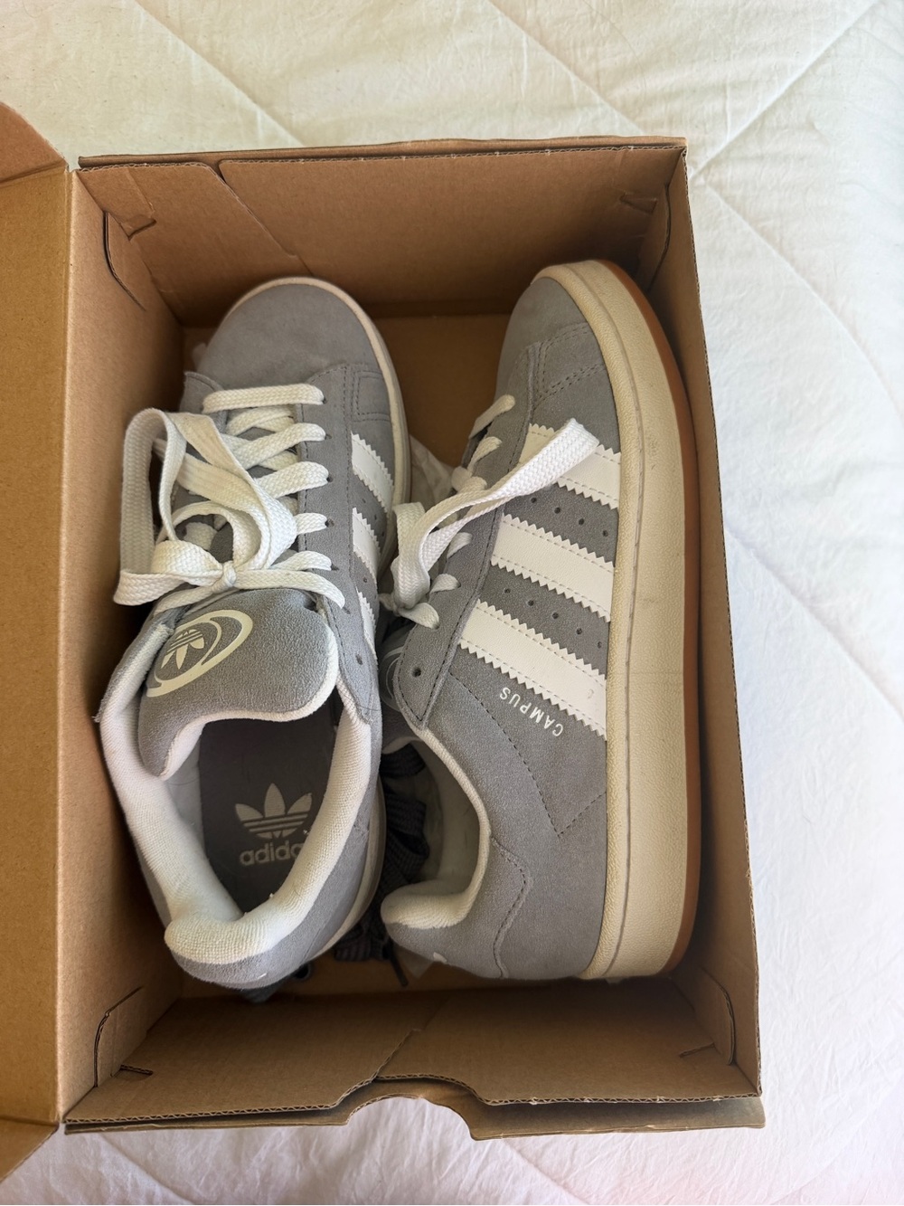 adidas Size 7 Womens Light Gray Suede Sneakers with White Stripes - Picture 2 of 4